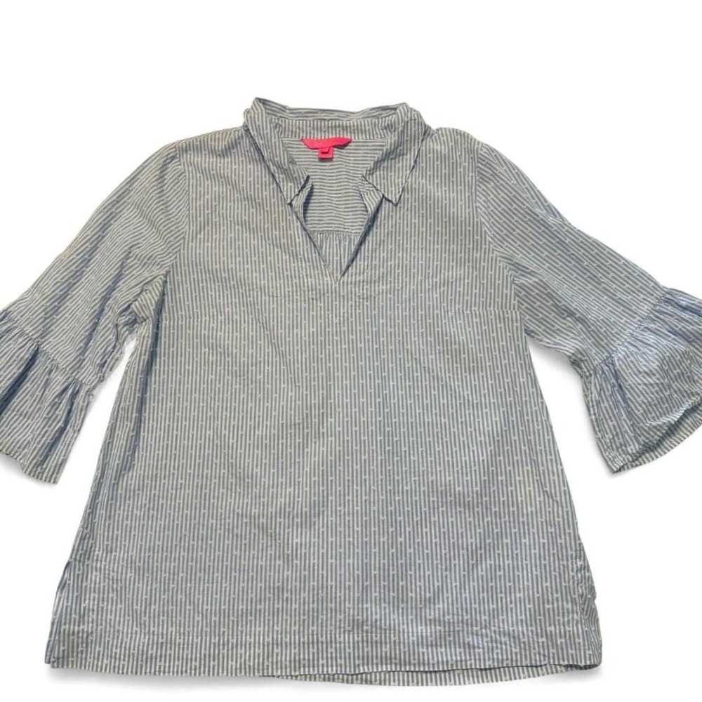 Lilly Pulitzer Blue & White Striped Cotton Top‎ • Swiss Dot • Size L